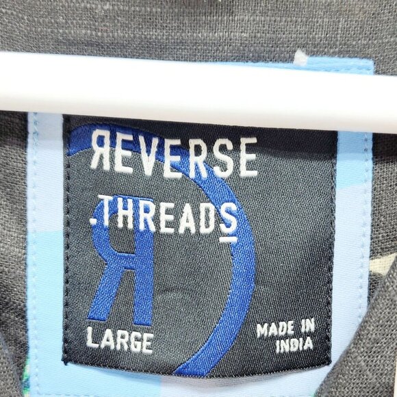 Mens Reverse Threads Short Sleeve Button-Up Shirt With Tropical Print Size L - Picture 3 of 11